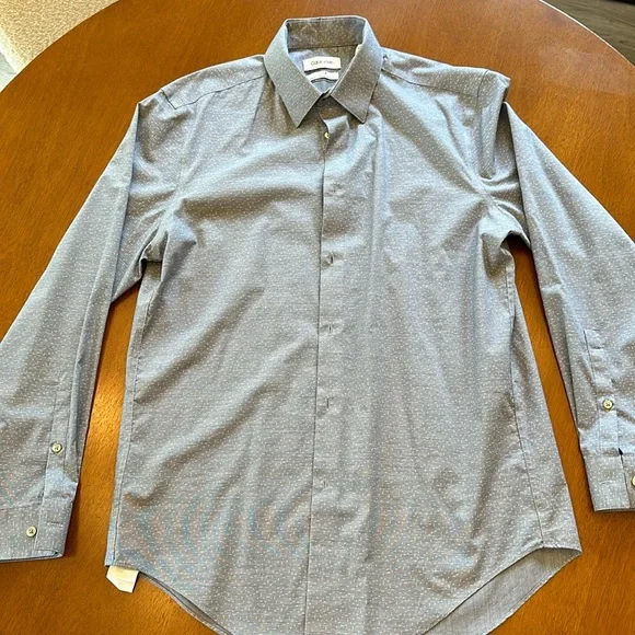 Calvin Klein | Shirts | Like New Mens 5 Calvin Klein Steel Dress Shirt Blue  With White Dots | Poshmark